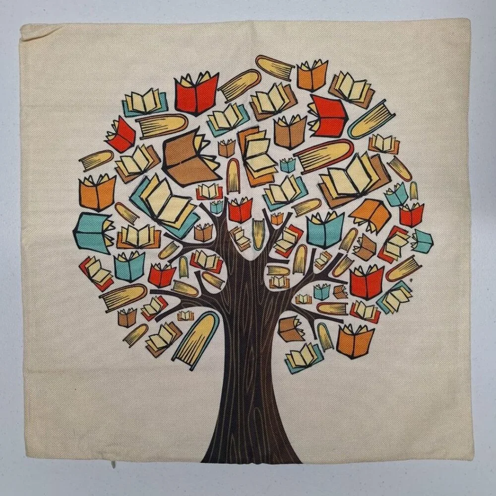 Pillow Case Cover Book Tree Reading Worm Nerd 17 Inch Square Zip Teacher Library